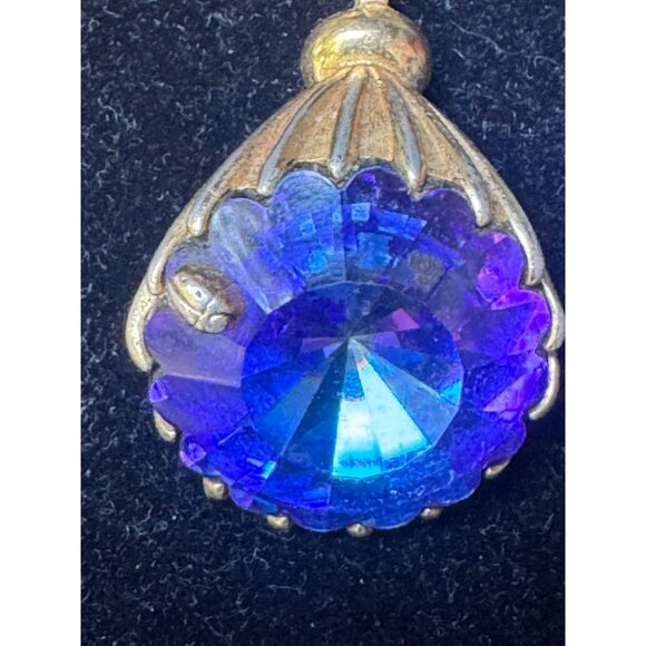 Vintage Givenchy Gold-Tone Necklace With Blue & Purple Crystal Pendant - Picture 2 of 8